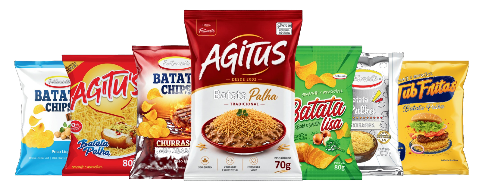 Embalagens da linha Friturarte lado a lado